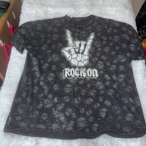 Rock On Skull Skeleton Graphic Print‎ T-Shirt Men's